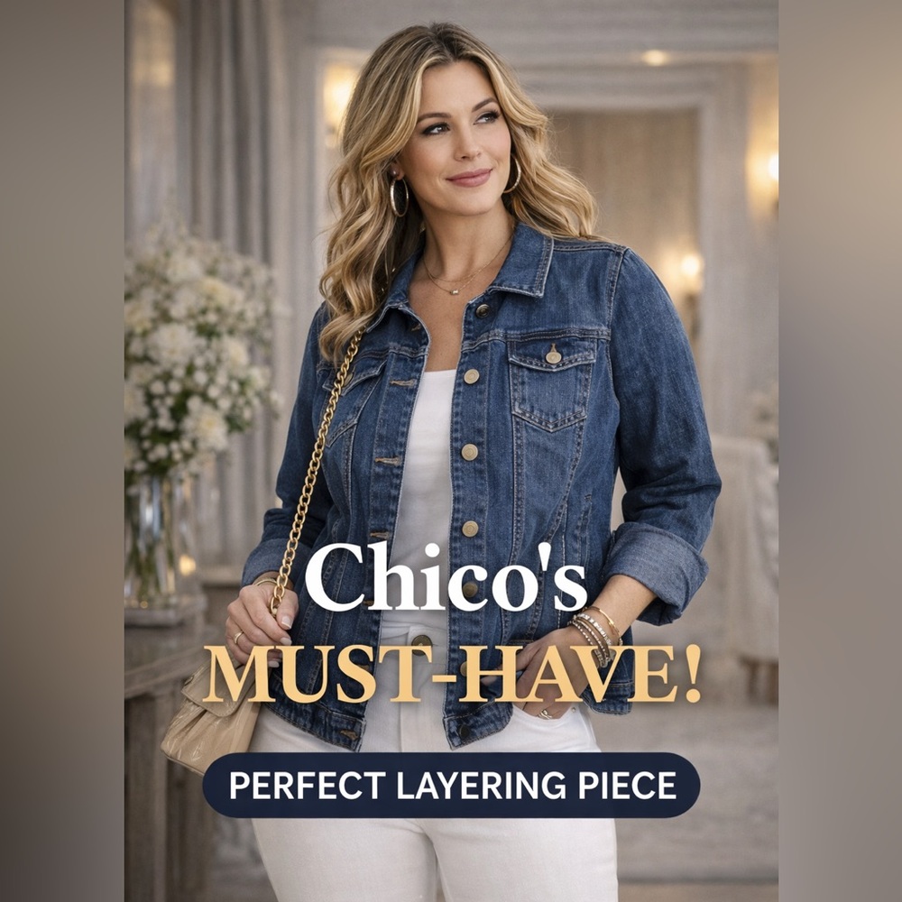 Chico’s Blue Denim Jacket L | 3/4 Sleeve | Layering Staple